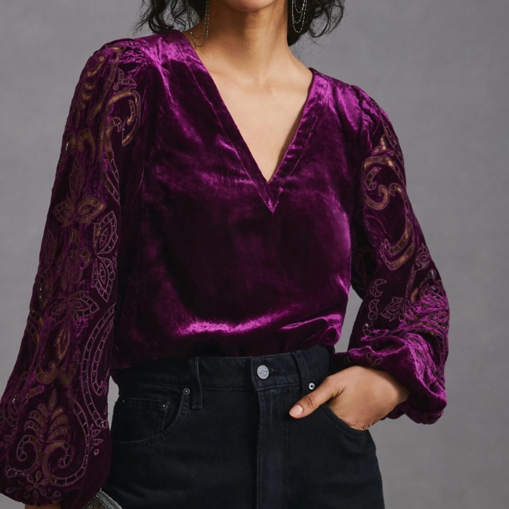 ANTHROPOLOGIE | Velvet Cutwork Top